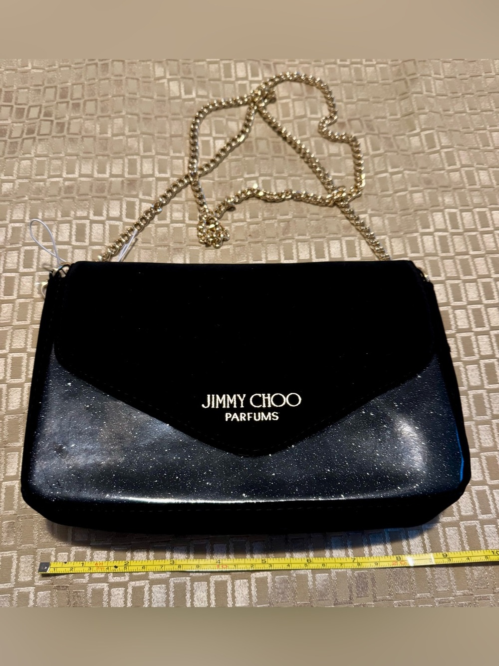 Jimmy Choo Black Velvet & Glitter, gold chain  Shoulder Bag